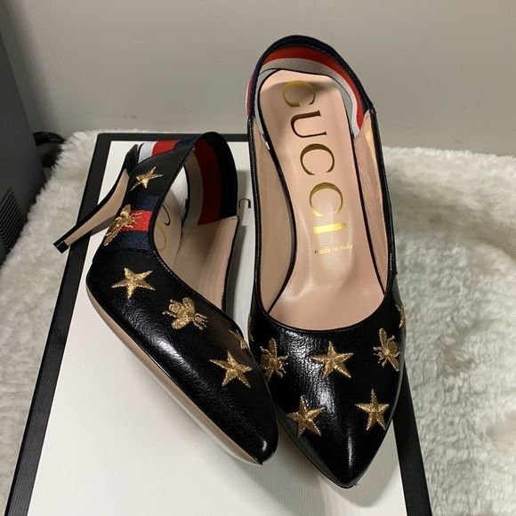 Gucci black leather Sylvie vintage web star/ bee pumps - Picture 11 of 11